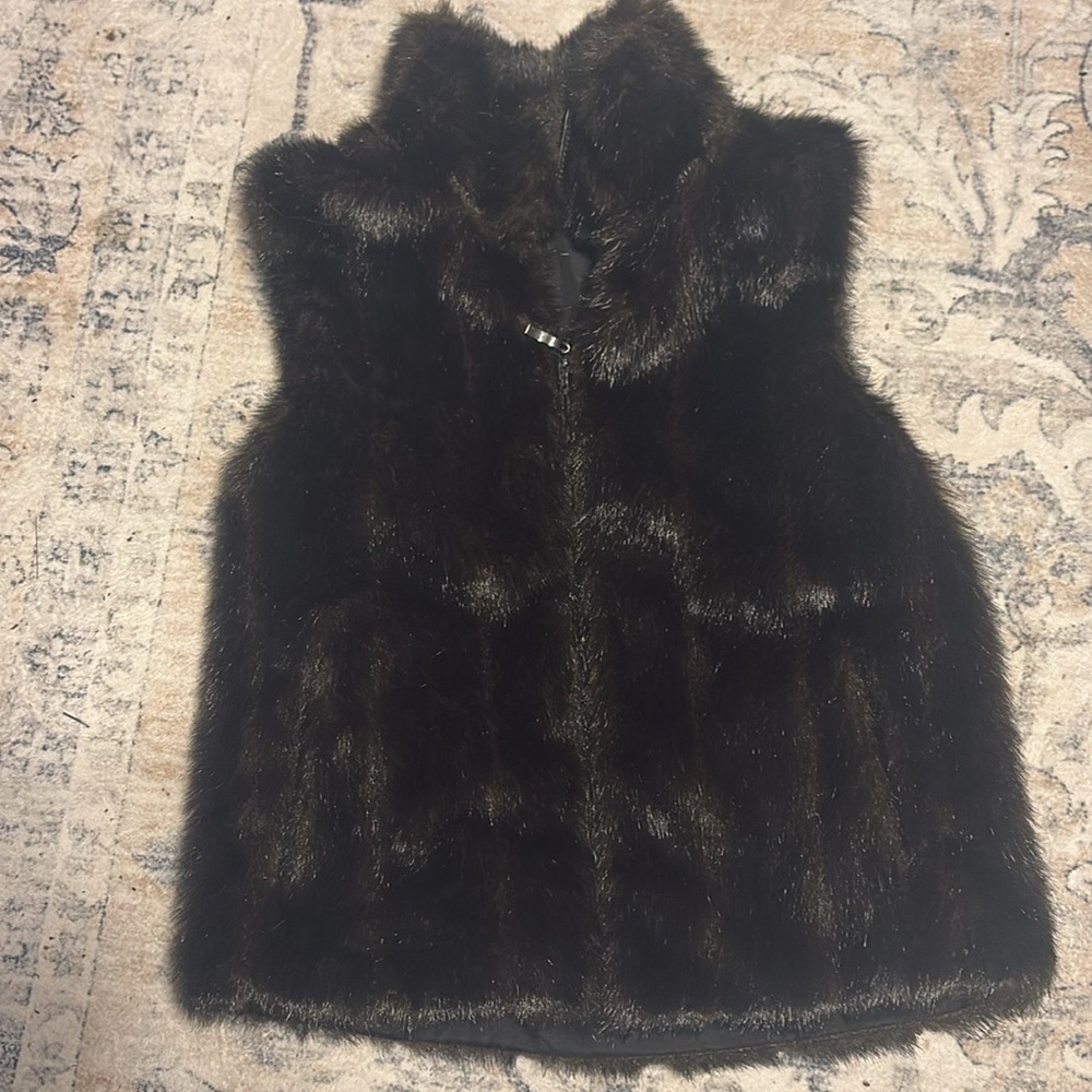 Gallery Dark Brown Reversible Faux Fur Vest Preowned Size S